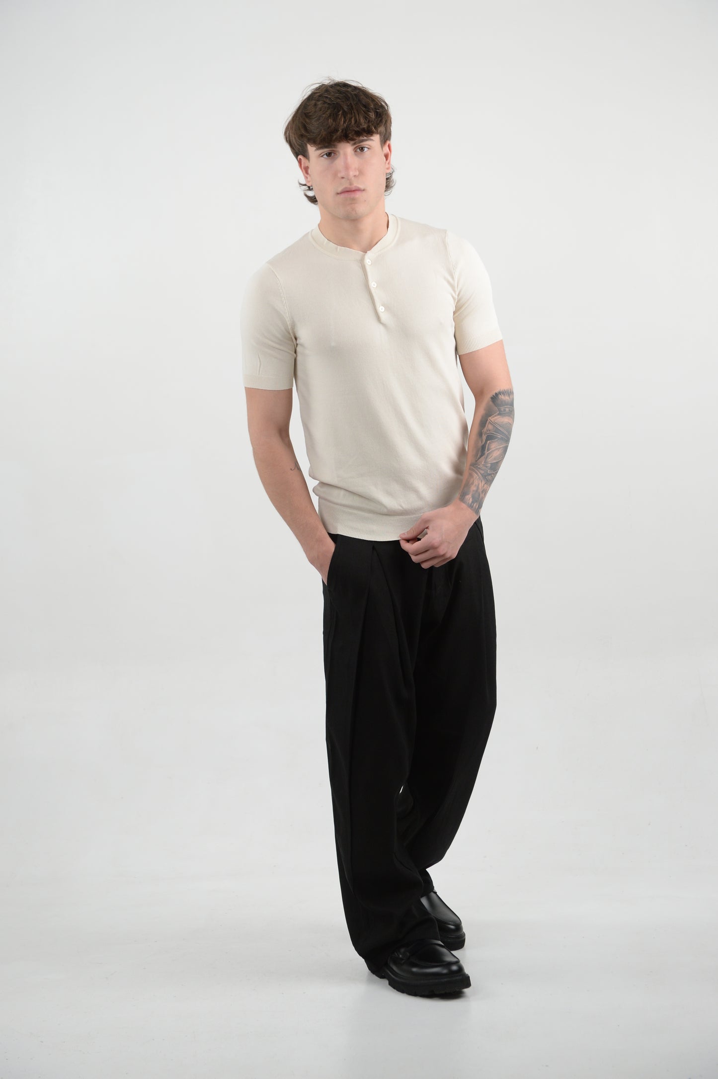 PANTALONE MISTO LINO CON PENCE BLACK