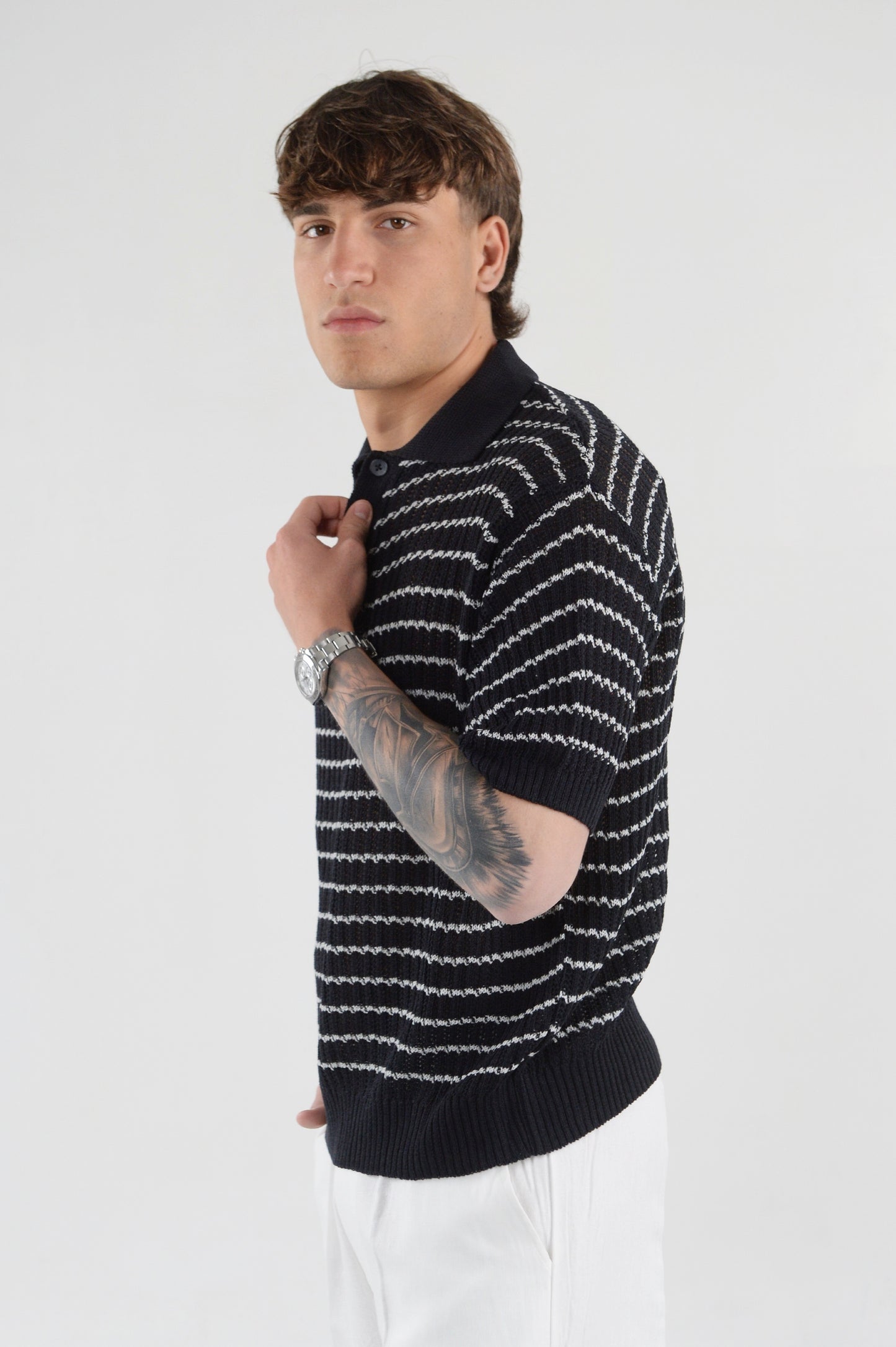 POLO IN FILO INTRECCIATO NERO