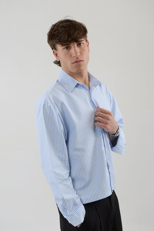 CAMICIA CELESTE MILLE RIGHE CROP