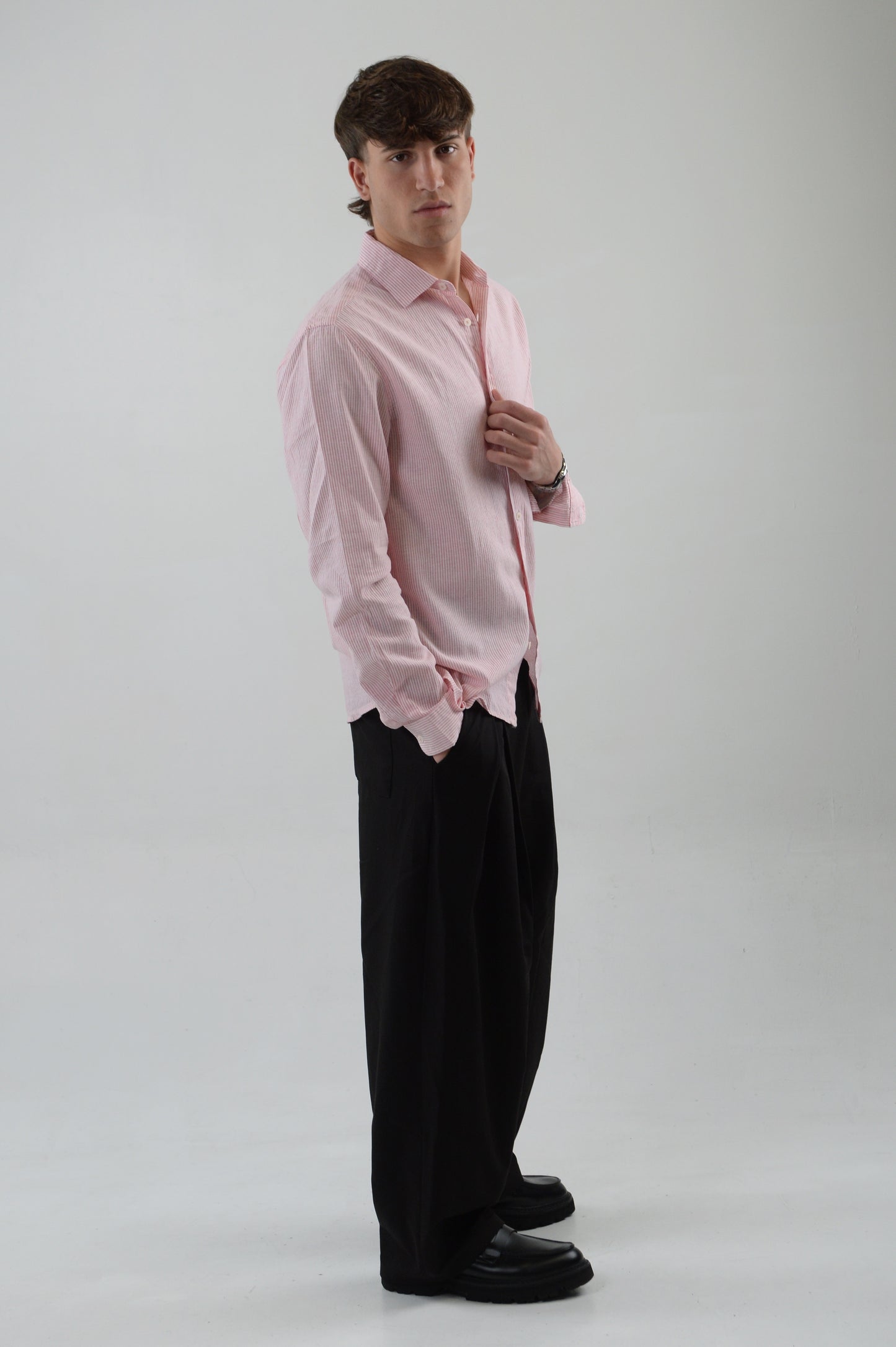 CAMICIA ROSA MISTO LINO MILLE RIGHE
