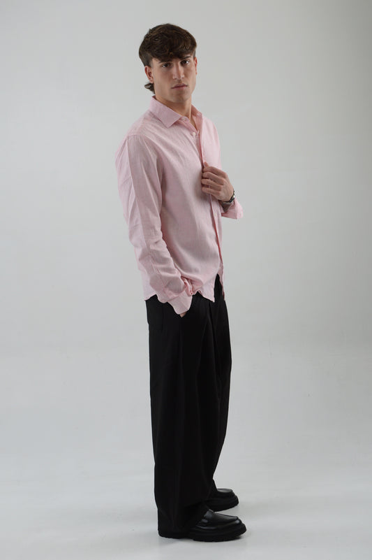 CAMICIA ROSA MISTO LINO MILLE RIGHE
