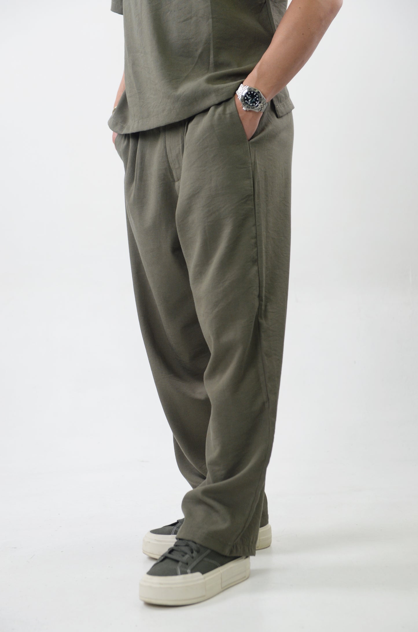 PANTALONE MYKONOS MISTO LINO VERDE