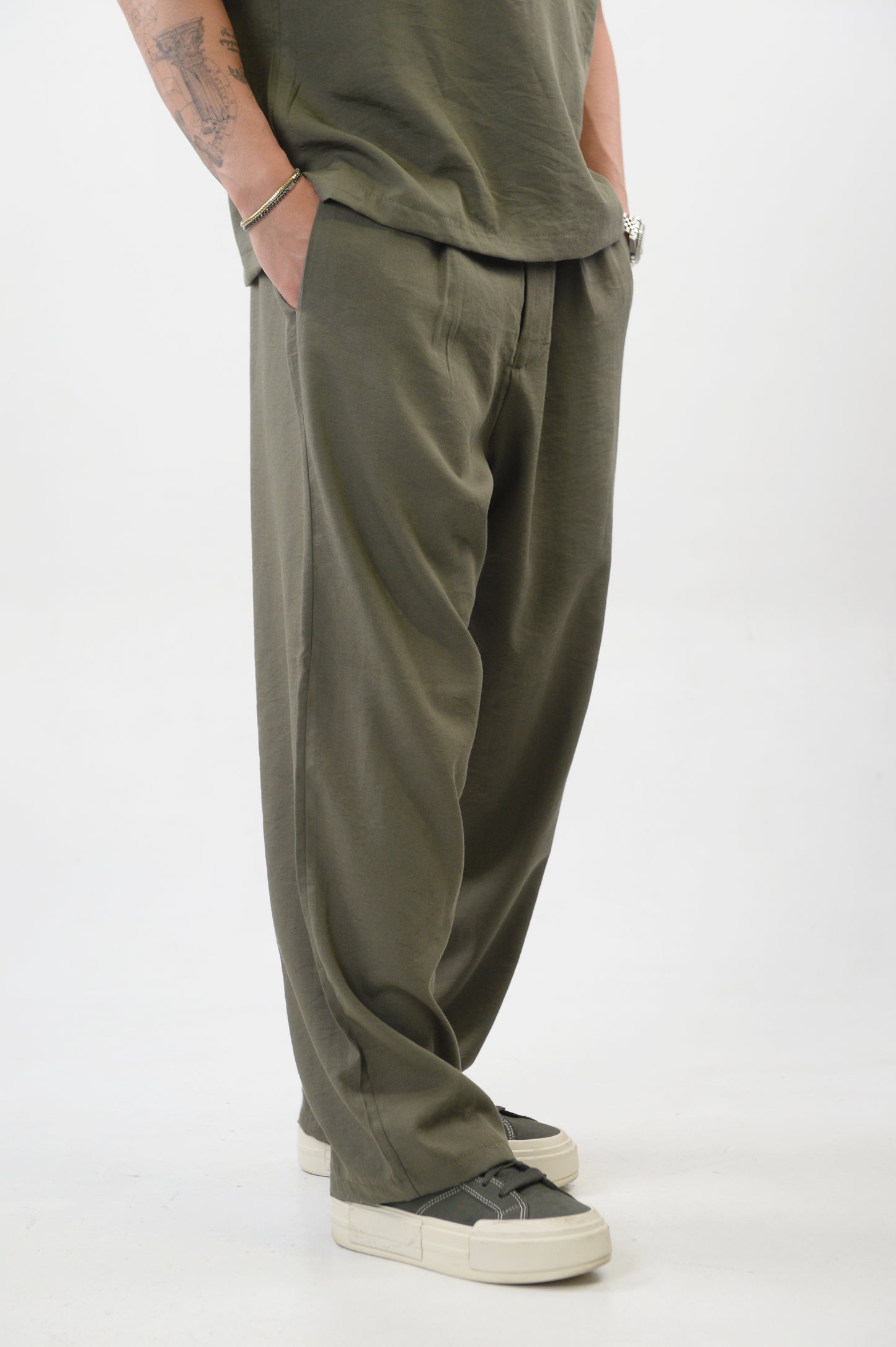 PANTALONE MYKONOS MISTO LINO VERDE