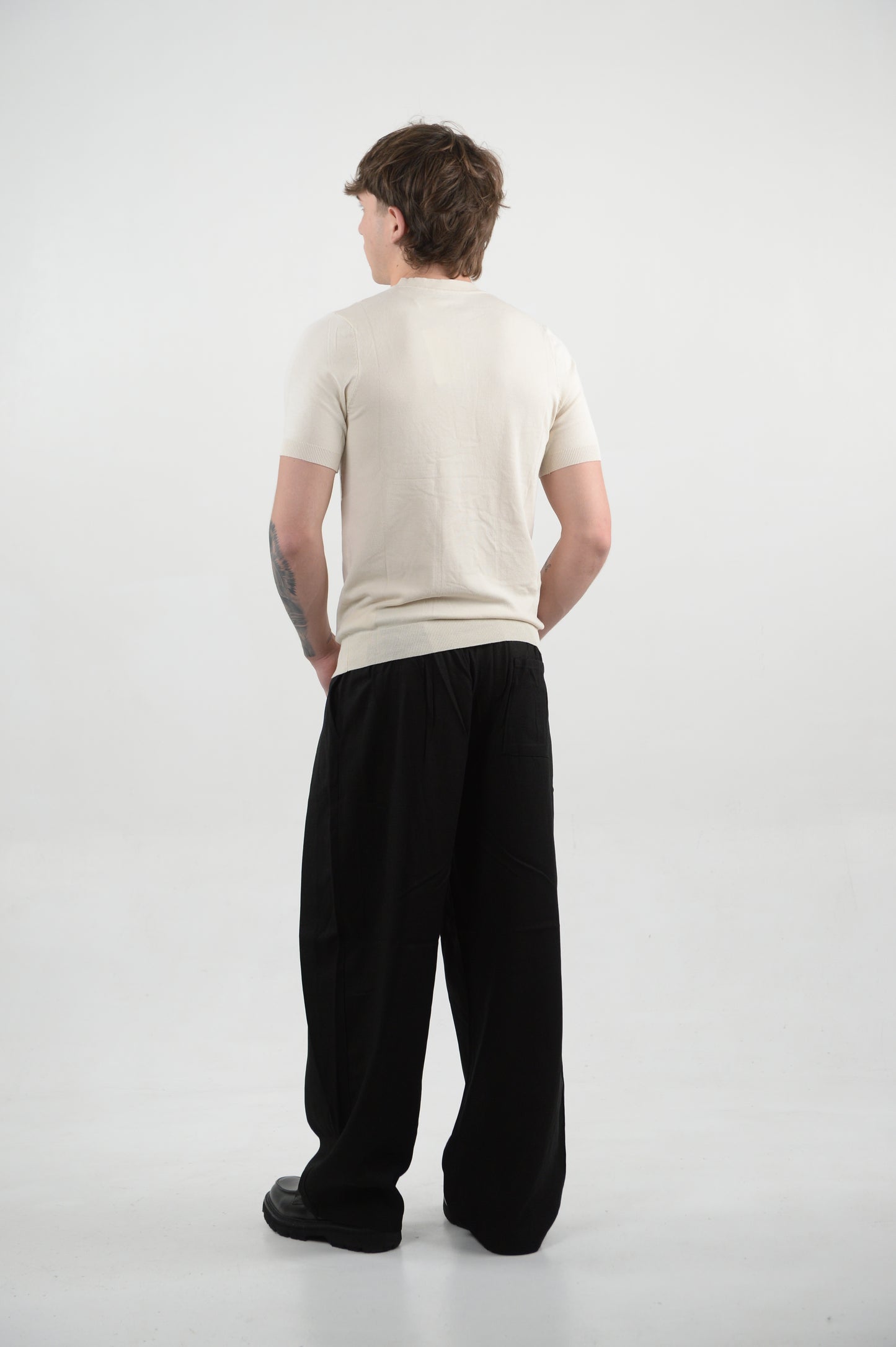 PANTALONE MISTO LINO CON PENCE BLACK