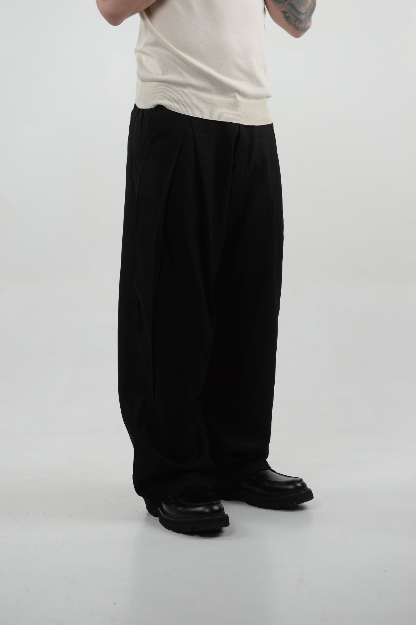 PANTALONE MISTO LINO CON PENCE BLACK
