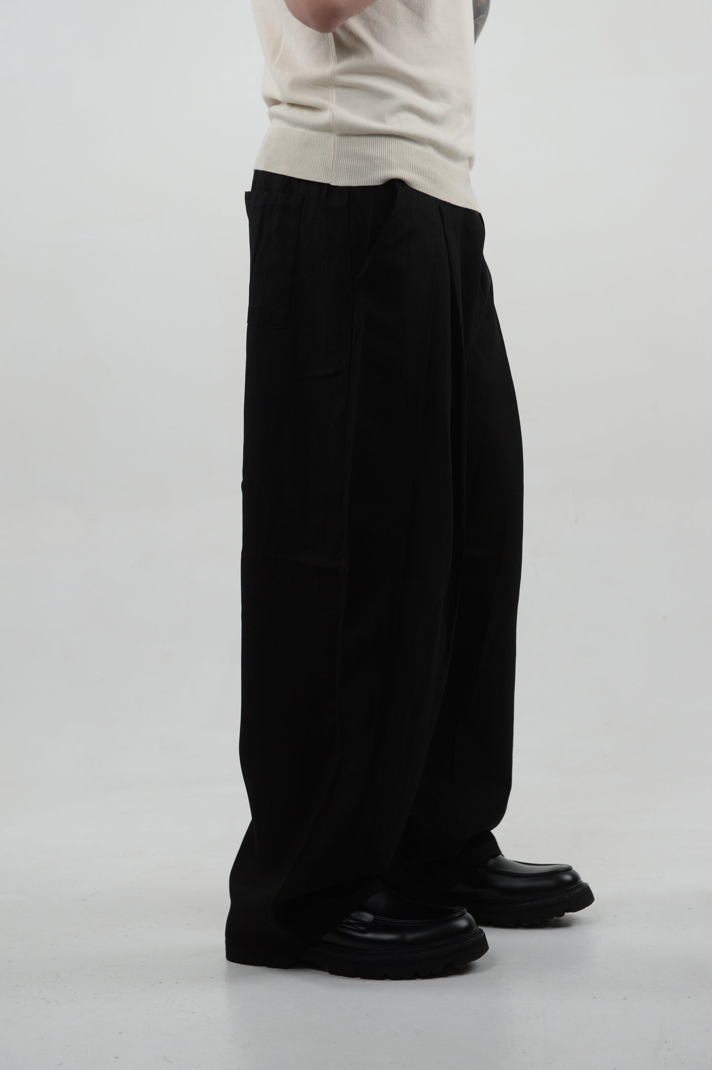 PANTALONE MISTO LINO CON PENCE BLACK