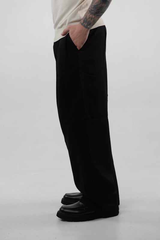 PANTALONE MISTO LINO CON PENCE BLACK